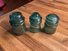 Vtg Hemingway Brookfield  Glass Insulator X3  Aqua Blue Green USA Beaded Bottom picture