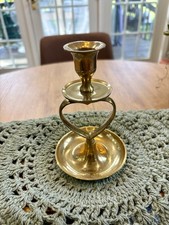 Vintage Hosley Solid Brass Heart Handle Chamber Candlestick Holder India picture
