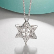 Womens Star Cross Pendant Necklace White 50cm Silver Twisted Rope Chain Jewelry picture