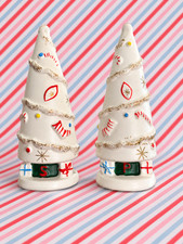 Vtg 1962 Napco Christmas Tree Salt & Pepper Shakers Candy Canes Presents Stars picture