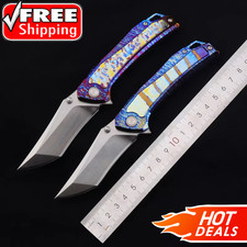 New TC4 Titanium Alloy Flame Pattern Custom Anodized Handle Folding Pocketknife picture