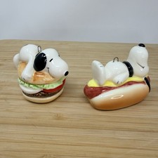 Vintage Ceramic Snoopy Hamburger & Hot Dog Food Christmas Ornament Japan 1966 picture