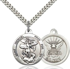 Pewter Saint Michael Navy Military Medal Pendant Necklace 18