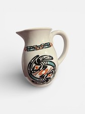 Pacific Northwest Native American Water Pitcher By Dale Faulstich White 7” PNW picture