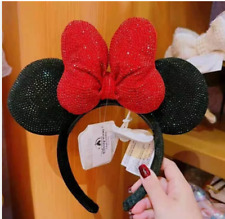 Authentic  Shanghai Disney Crystal Minnie Mouse Ear Headband Black Red Exclusive picture