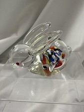 Vintage Art Glass Bunny Rabbit Paperweight  Red Blue Yellow picture