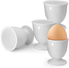 Ceramic Egg Stand Holders Porcelain Cups for Soft Boiled Eggs White 4 PCS Set picture