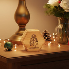 Holy Family Engraved Wooden Rosary Holder (Bethlehem), Hexagon picture