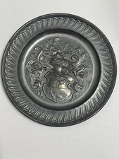 Vintage Pewter Wall Plaque 9” Plate - Stamped with Angel Blowing A Horn picture
