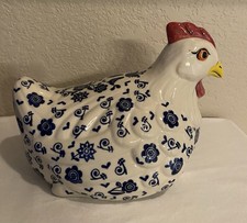 Polish Pottery Chicken Figurine MariAnna Ceramika Boleslawiec 9” Hen Blue Flower picture
