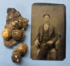 Antique Civil War Tintype Soldier With Embroidered Eagle Shield Cravat & Relics picture