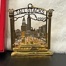 Tall Stacks Riverboat Ornament 1995 Cincinnati Ohio McAlpin's 24kt Gold Finish picture