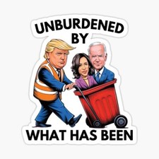Trump Biden Harris trash can unburdened  funny hilarious joke sticker USA picture