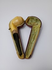 Vintage WDC Genuine Meerschaum Tobacco Pipe Original Case Gold Tone Band Estate picture