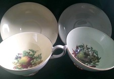 Harleigh Bone China England Green And Yellow Cups And Saucers Fruit Set Of 2 picture