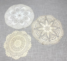 Vintage Doilies Crocheted Ivory Round Star Handmade Lot Of 3 Cottagecore picture