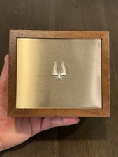 Vintage Bulova Accutron Wooden Watch Presentation Box Case Only Yellow Felt 1970 picture