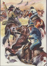Original drawing horses cowboy painting around 1958 Wilhelm Eigener signed TOP picture