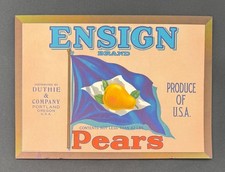 Vintage Ensign Pear Crate Label Duthie Portland Oregon 1940s Original 10.25 picture