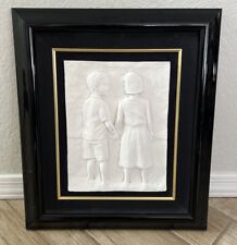 Hand signed, Bill Mack plaster relief depicting boy and girl holding hands AS IS picture