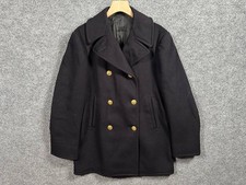 Vintage 60s US Navy 100% Wool Black Peacoat Double Breasted Size 38 picture