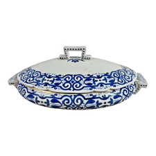 Antique Royal Vienna Porcelain Blue & White Covered Tureen - Beehive Mark picture