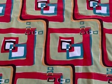 Circus Geometric Mod 1950's  Mid Century Squares Barkcloth Era  Vintage Fabric picture