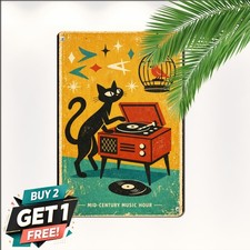Mid Century Modern Atomic Cats Metal Tin Sign Retro Home Wall Decor 8x12 picture