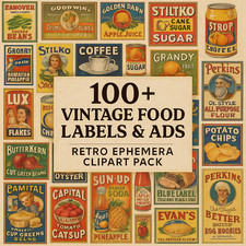 100+ Vintage Food Labels & Ads - Retro Grocery Clipart Ephemera Bundle picture