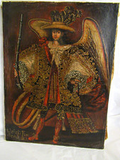VTG CUZCO PERU RELIGIOUS OIL on CANVAS PAINTING ANGEL ARCABUCERO 15.5