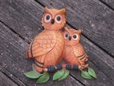 Vintage 1976 HOMCO USA Mold 7403 Mama & Baby OWL PLAQUE Wall HANGING Decor NICE picture