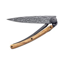 deejo - Serrated 1.3 OZ, Olive Wood, Black Titanium, Pacific - Ultra-Light Po... picture