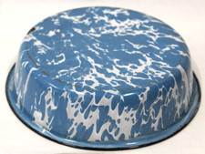 Antique BLUE & WHITE SWIRL ENAMEL MILK PAN - 10 1/2