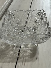 Vintage Lead Crystal Dish Footed Square Dish Scalloped Edge 8”x8” 4.5” Tall picture
