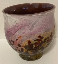Lucy Chamberlain Signed Art Glass Large Vessel Vase Bowl Speckled Opaque Purple picture