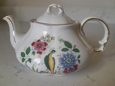 Vintage Ellgreave Ironstone Wood Sons England Teapot #553 Peacock Floral picture