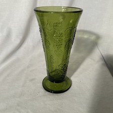 Vintage Indiana Glass Vase Footed Harvest Grape pattern Colony Green picture