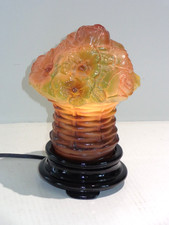 Antique Tiffin Glass Puffy Basket of Flowers Night Light Lamp w/ Base picture