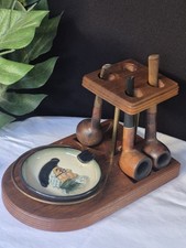 Vintage Decatur Industries Walnut Pipe Stand 3 Briar Pipes Hickok Premier... picture