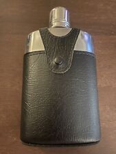 Vintage Glass Hip Flask With Black Leather Case picture
