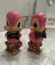 vintage anthropomorphic Pink Birds Bow ties Salt pepper Shakers picture
