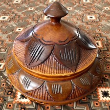 Vintage Hand Carved, Wood Lidded Box 8