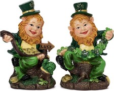 St Patricks Day Leprechaun Figurines, 2Pcs Whimsical Irish Decor with Shamrocks picture