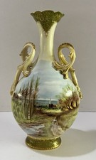 Antique Limoges France Porcelain Hand Painted Rose Floral Landscape Vase 12.75