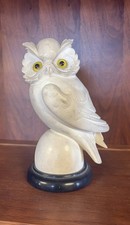 Vintage Alabaster Owl Sculpture A Giannelli White Bird Figurine picture