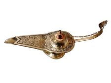 Antique Brass Aladin Genie Oil Lamp Aladdin Chirag Incense Burner Vintage Gift picture