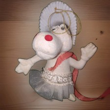 Vtg Flocked Ballerina Hippo Christmas Ornament Googly Eyes Kitsch Fuzzy Grandma picture