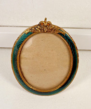 Antique French Green Guilloche Enamel Gilt Oval Miniature Picture Frame picture