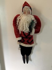 Sharon Andrews Primitive Folk Art Santa with Christmas Tree picture