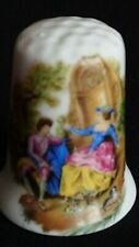 VICTORIAN LOVERS IN GARDEN C1800S ILLUSTRATED FINE BONE CHINA SOUVENIR THIMBLE picture